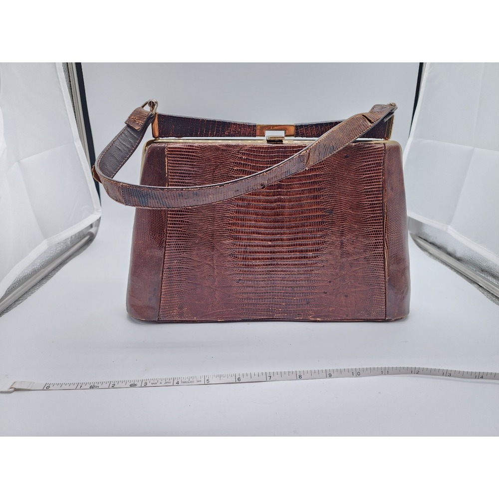 Vintage Classic 1960's Brown Lizard Skin Purse Exotic Leather w/ Snap Closure